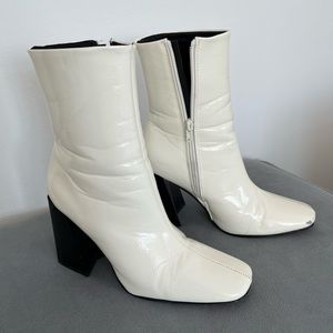 Square Toe Patent Heeled Boots